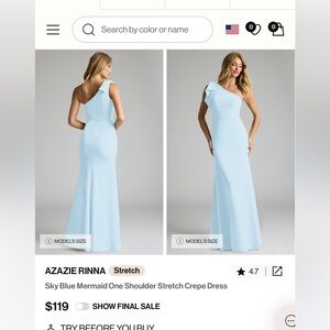 Azazie Blue Asymmetrical One Shoulder Gown